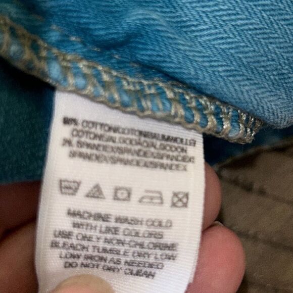 🌞 Free 🇺🇸 People Lagoon Blue Cropped 5 Pocket Denim Jeans 👖 Pull Up Straps! - Picture 16 of 17